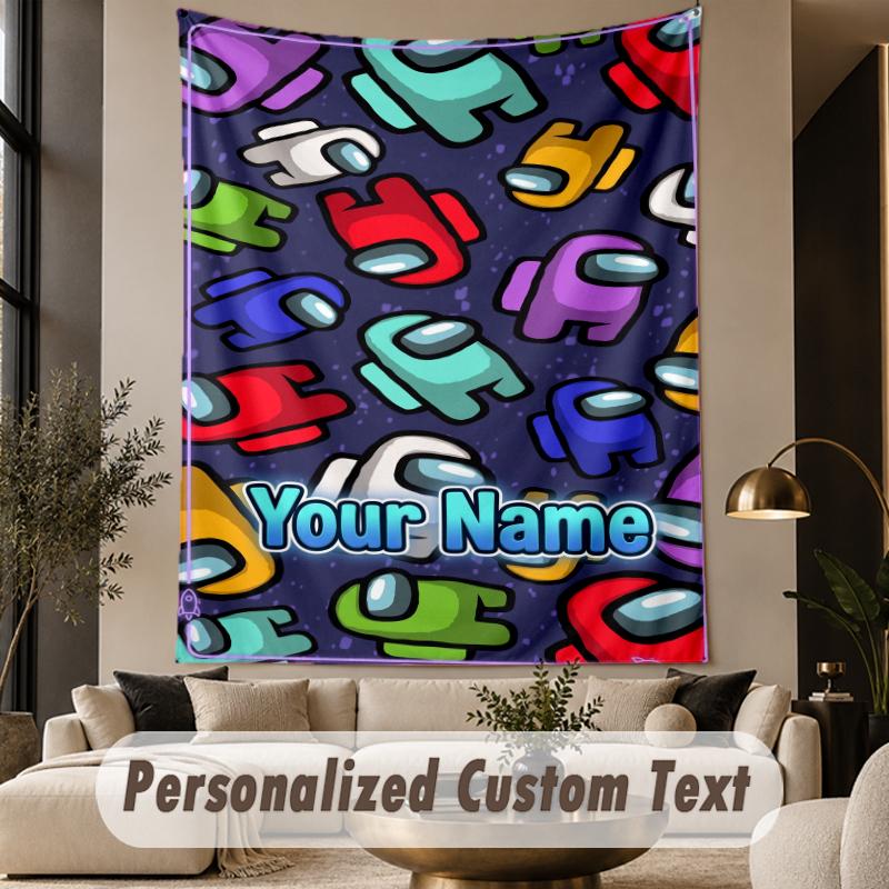 Custom Text Printed Tapestry Among Us Pattern Large Wall Hanging Indoor Room Decor