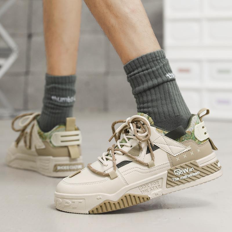 Men'S Shoes Autumn Thick-Soled Heightening Sports Board Shoes Guochao Casual Leather Youth Board Shoes