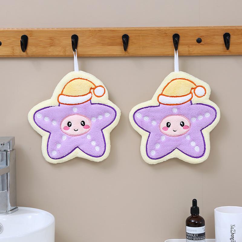 Cartoon marine animal hanging hand towel absorbent quick-drying thickened children's coral fleece soft cute octopus towel
