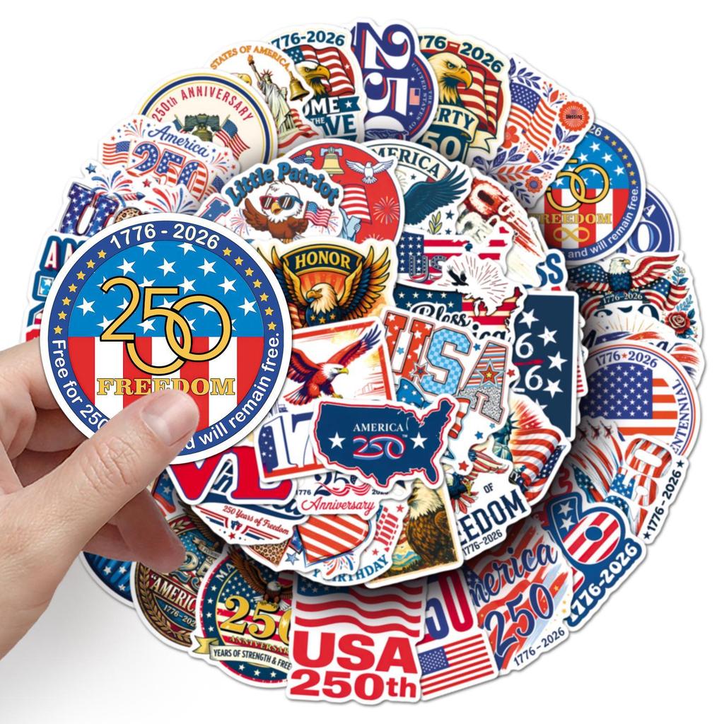 50 USA Bicentennial Independence Day Waterproof Stickers - for DIY, Computer, and Luggage Decoration.