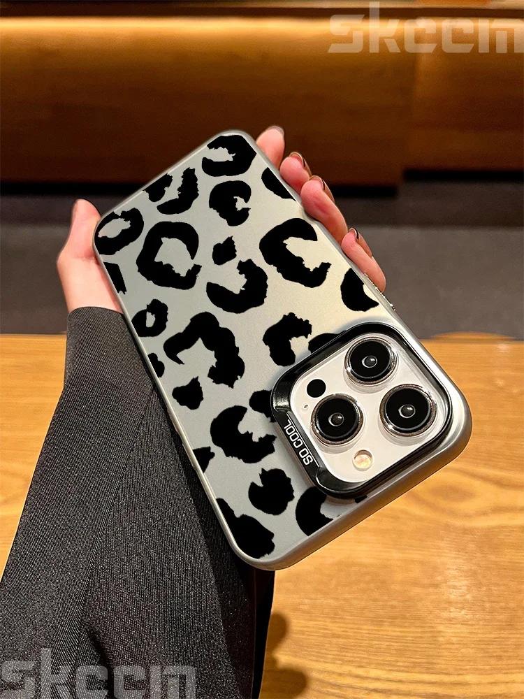 Leopard Print Art Electroplate Silver IMD Phone Case For iPhone 15 Pro Max 16 14 13 12 11 7 8 Plus X XS XR Shockproof Hard Cover