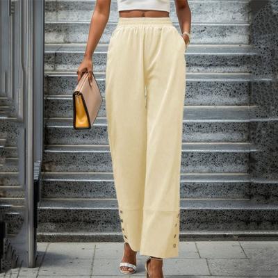 Women's Solid Colour Elasticated High Waist Pocket Button Embellished Casual Pants
