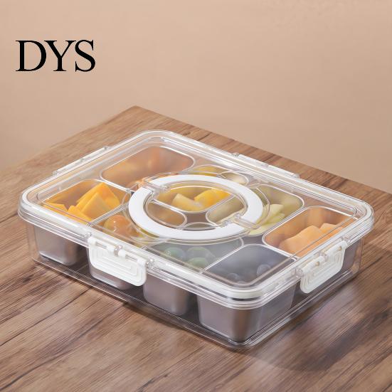 Compartment Snack Box for Office Lunch Snackle Container, Stainless Steel Divided Serving Tray with Lid & Handle, 8 Large Compartments Fruit