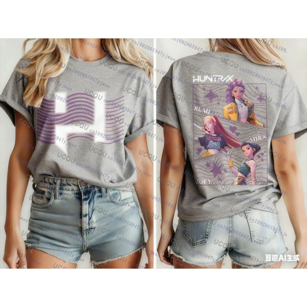 Autumn short sleeved T-shirt Harajuku Kpop Devil Hunter Y2k casual fashion cotton role-playing T-shirt for men and women