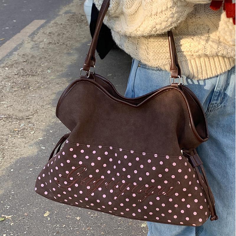 Borsa a Spalla da Donna Y2k Moda Dolce Pois Borsa a Mano Coreana Casual Versatile Stampa Leopardo Marrone Opaco Borse Tote