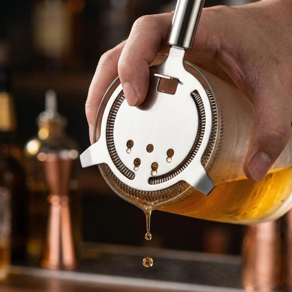 Stainless Steel Cocktail Strainer with Coil Spring for Bartending and Drink Mixing Professional Bar Tool for Home and Commercial Use