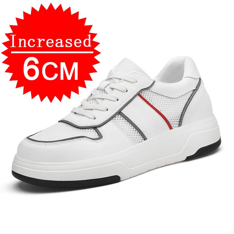 Fashion Casual Mesh Sneakers Summer Genuine Leather+mesh Increase 6CM Heightening Shoes Hollow Out Men Footwear Mesh Breathable Shoes