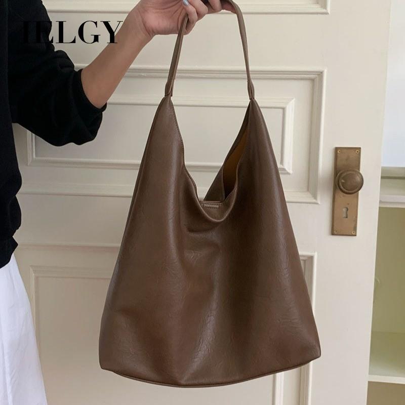 IELGY Soft Leather Large-Capacity Underarm Bag Commuter Lazy Style All-Match One-Shoulder Tote Bag