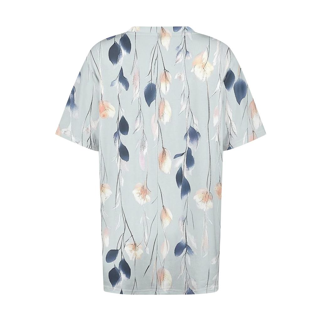 Tops femininos plus size, camisas de manga curta, gola em V, roupas casuais, estampas, tops