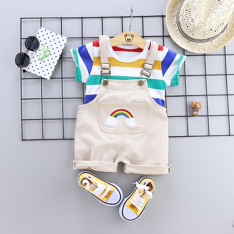 

Children s clothing boys summer two-piece set baby overalls set baby striped short sleeved summer clothing 80cm білий