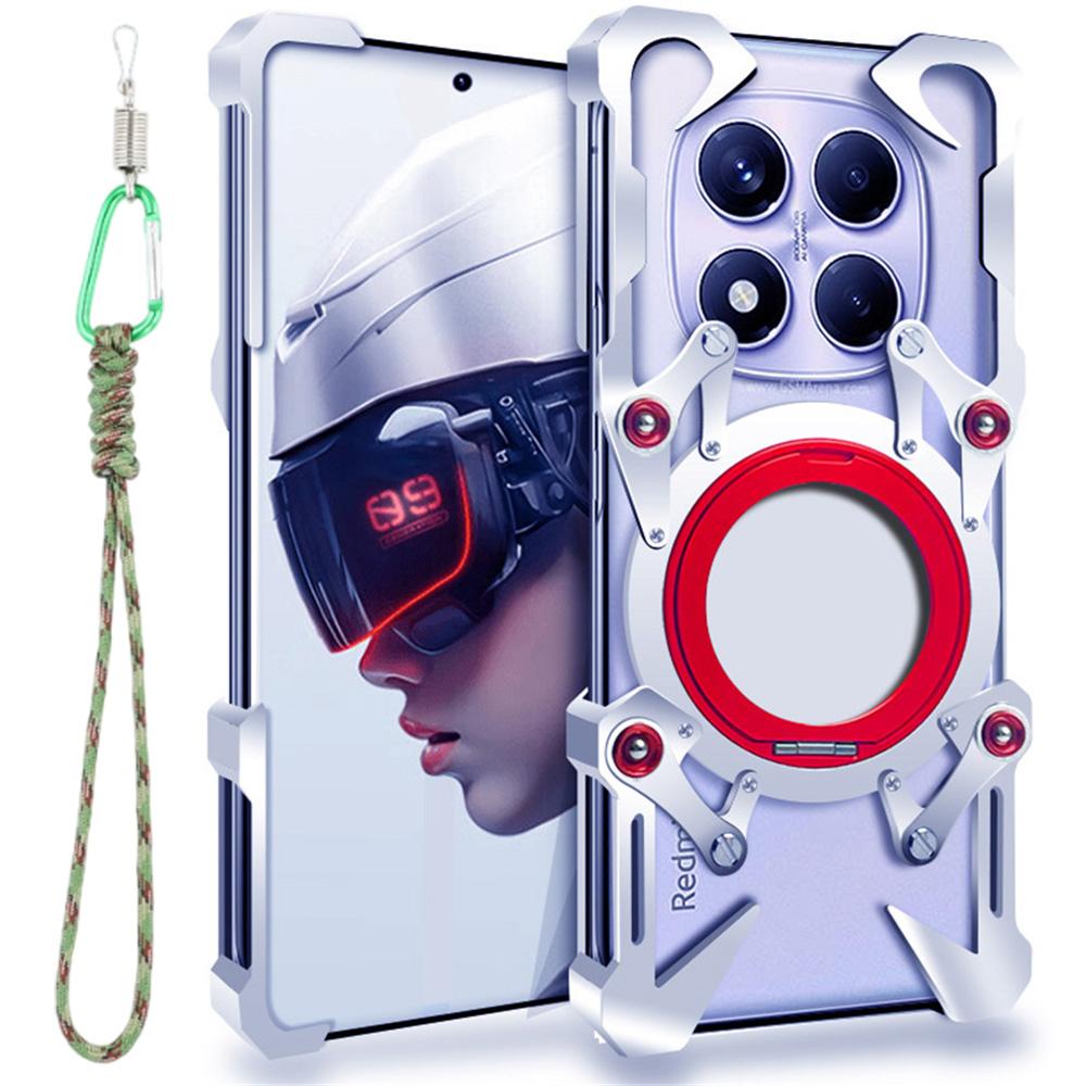 Per Xiaomi Redmi Note 14 Pro 4G/5G/Note 14 Pro+ 5G Custodia Bumper Cavalletto Lega di Alluminio Magnetica Cover per Telefono con Cinturino da Polso