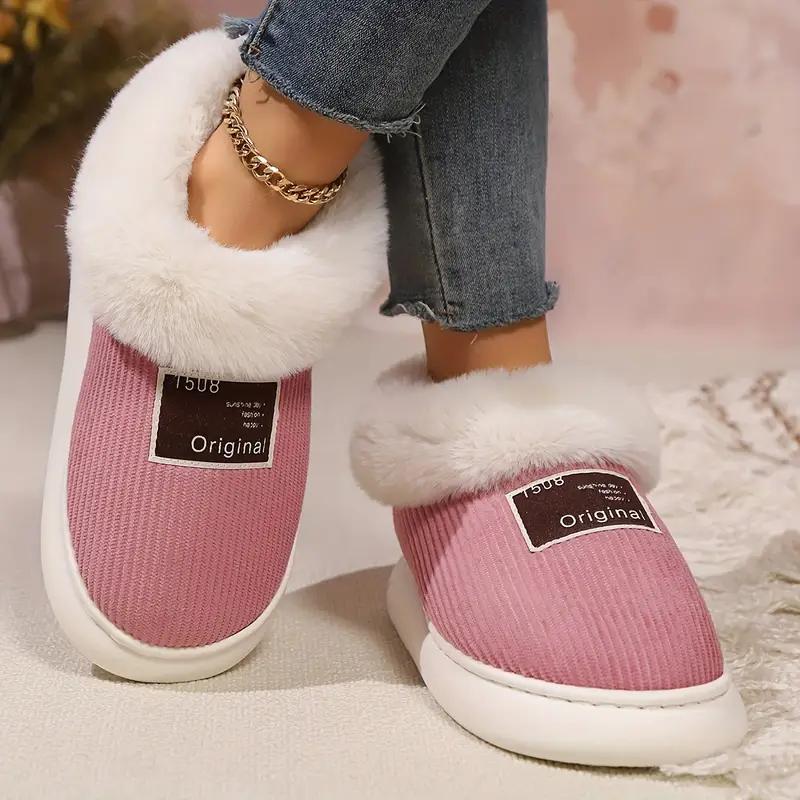 Women's Winter Slippers with Plush Faux Fur Lining - Non-Slip EVA Sole Indoor/Outdoor House Shoes, Slipon Shoes,Boots