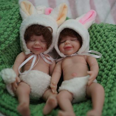 6 Inch Mini Smiling Asleep Reborn Baby Doll April Soft Touch Solid Silicone Full Body Simulation Doll Can Bath Children Dress Up Dolls Play House Toys