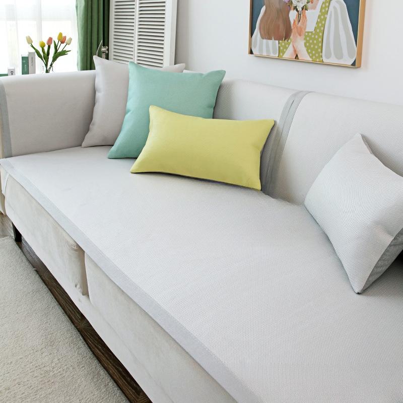 Pernă de canapea de vară anti-alunecare Mică pernă de șezut din mătase de gheață în carouri pentru vară, stil simplu de vară, prosop cu spătar proaspăt husă de canapea