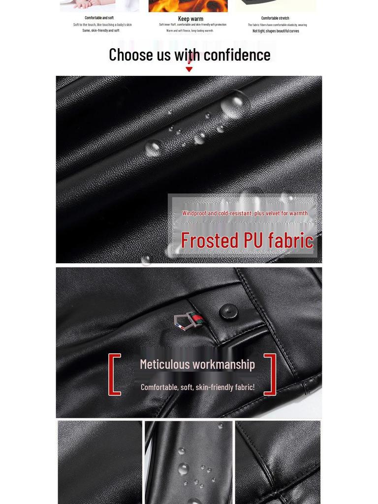 Mom's High-Waisted Leather Pants: Winter Plus Velvet Straight-Leg Style for Middle-Aged & Elderly Women