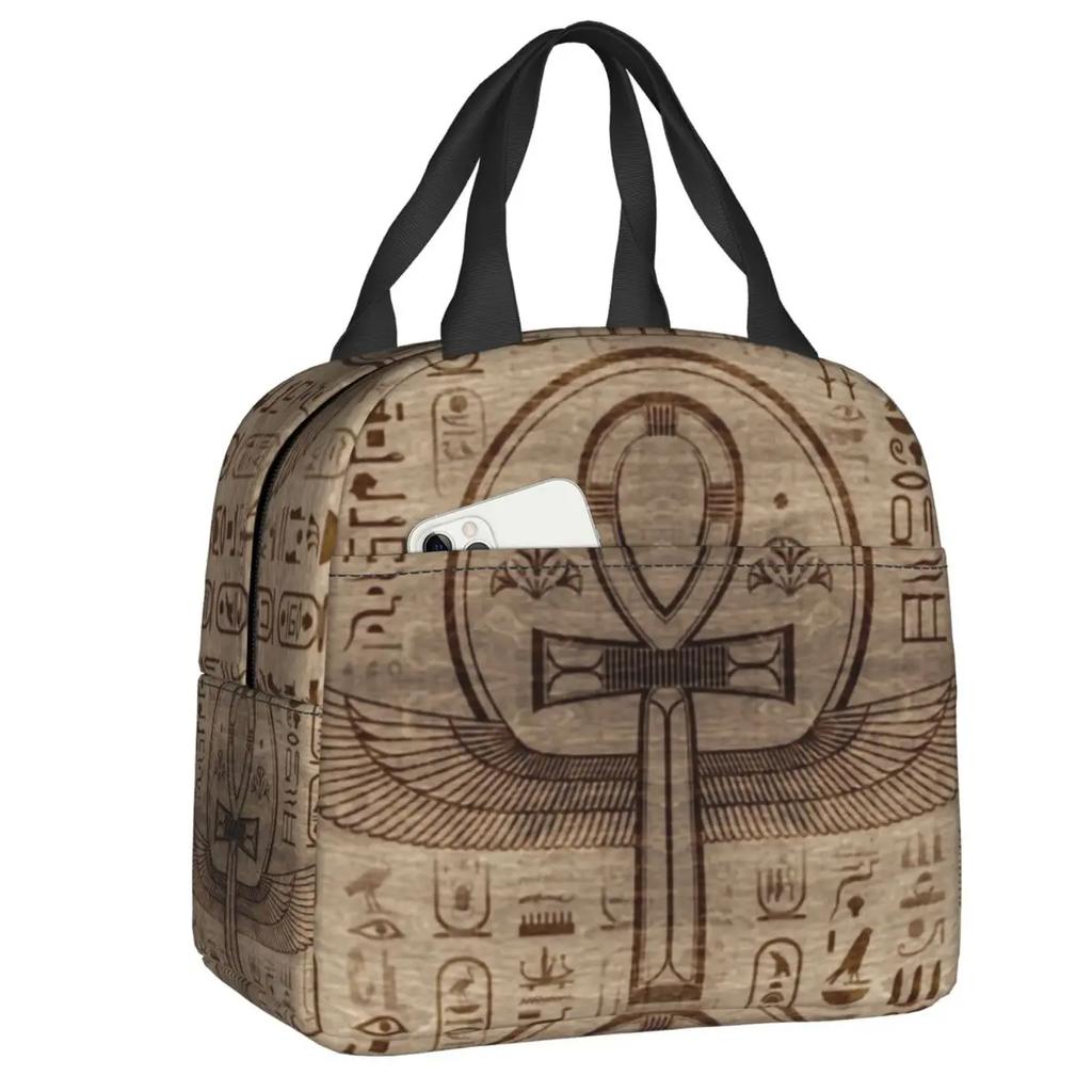 Thermoisolierte Lunchtasche mit ägyptischen Hieroglyphen, für Damen, Ägypten, wiederverwendbar, Lunchbehälter, Aufbewahrungsbox für Lebensmittel im Freien, Camping, Reisen