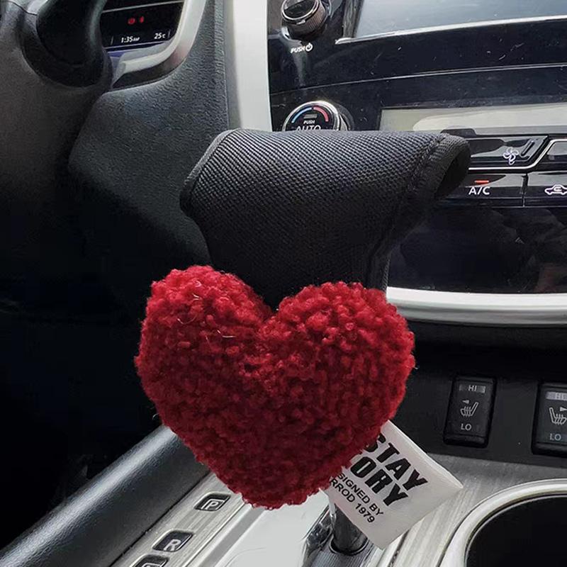 1pc Cute Retro Red Heart Car Gear Shift Cover Mesh Auto Shifter Hand Brake Case For Women Car Accessories Interior Decoration