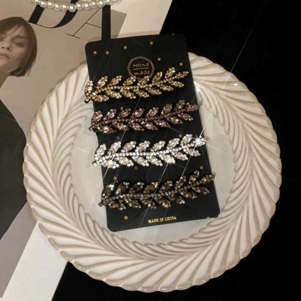 Alloy Crystal Side Clip Sparkling Rhinestone Barrette Luxury Wheat Hair Clip Hair Accessory 4pcs