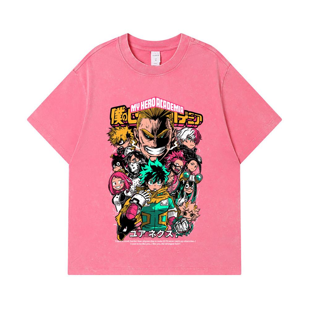 275 GSM Washed T-shirts 100% Cotton My Hero Academia V6 Print Unisex Heavy Cotton T Shirt