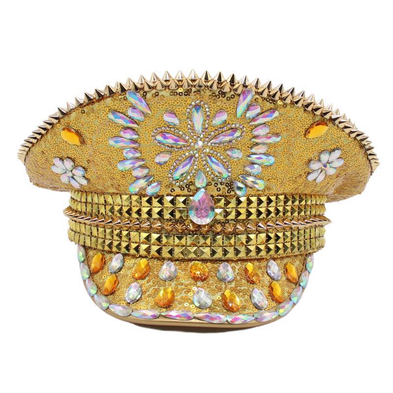 Diamond Bridal Wedding Hat Gold Photography Big Cap Party Flat Top Catwalk Cap Festival