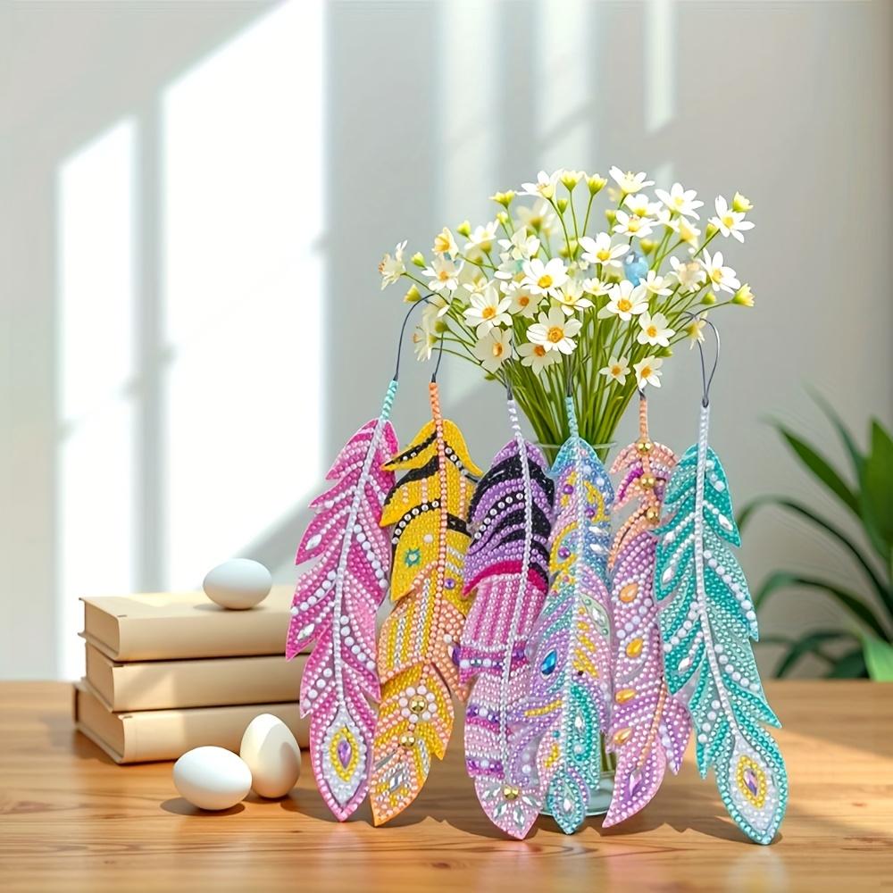 6pcs Diamond Painting Bookmark Feather Bookmark Home Office School Classroom Crystal Pendant Bookmark 5D Diamond Painting