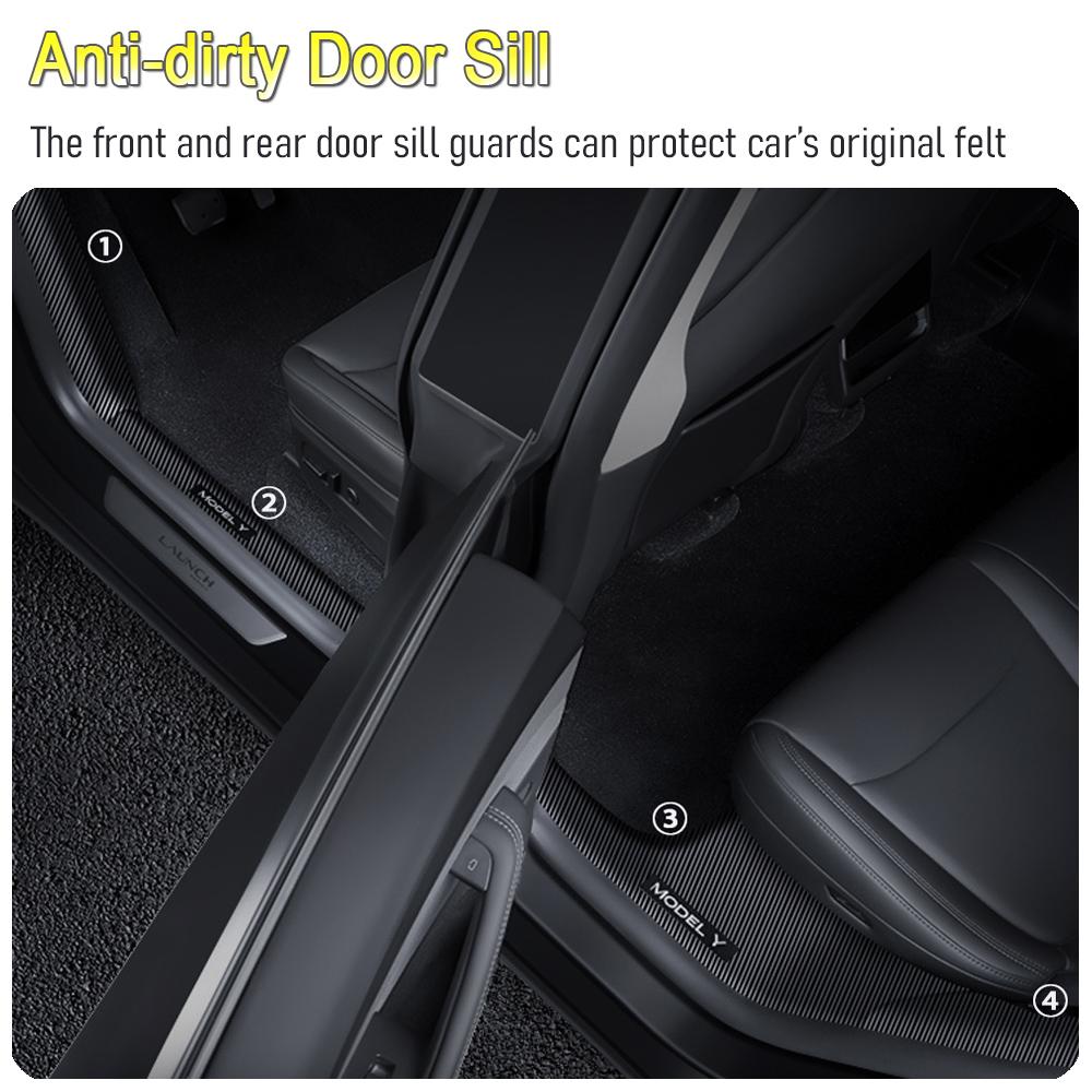 4 8PCS Door Sill Protector for 2026 2026 Tesla Model Y Juniper Door Sill Guards Anti-Kick Door Entry Cover Pads Mats Accessories