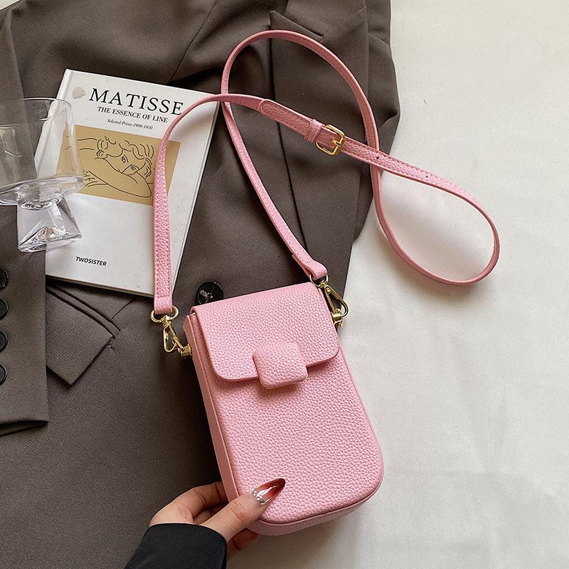 Spring and Summer Dopamine Sweet Simple Wind Mobile Phone Bag Women's Casual Versatile Commuter Advanced Sense Lychee Pattern Messenger Bag