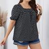 Sommer Herbst Damen Chiffon Kurz Rundhals Bluse Karomuster Temperament Pendler Polka Dot Hemd XL-4XL