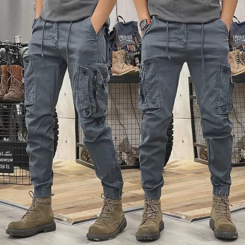 Men's Straight-Leg Tactical Work Pants - Spring/Autumn Casual Outdoor Cuffed Trousers