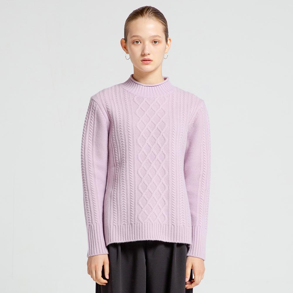 Via Bon De Via 100% Wool Cable Turtleneck (Pink) Light Pink/M