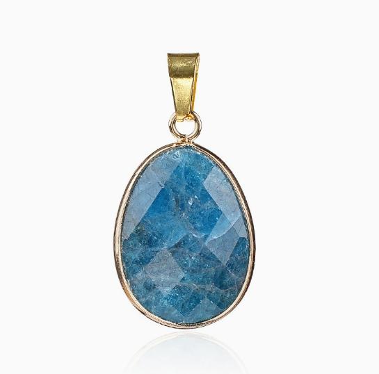 Natural Gemstone Drop Pendant Gold Edge Gemstone Faceted Oval Charm Semi-precious Crystal Necklace Pendant Amethyst Quartz Agate