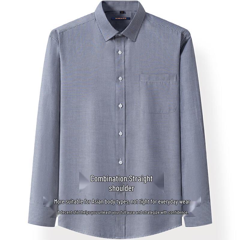 Romon Men's Striped Business Long-Sleeve Shirt