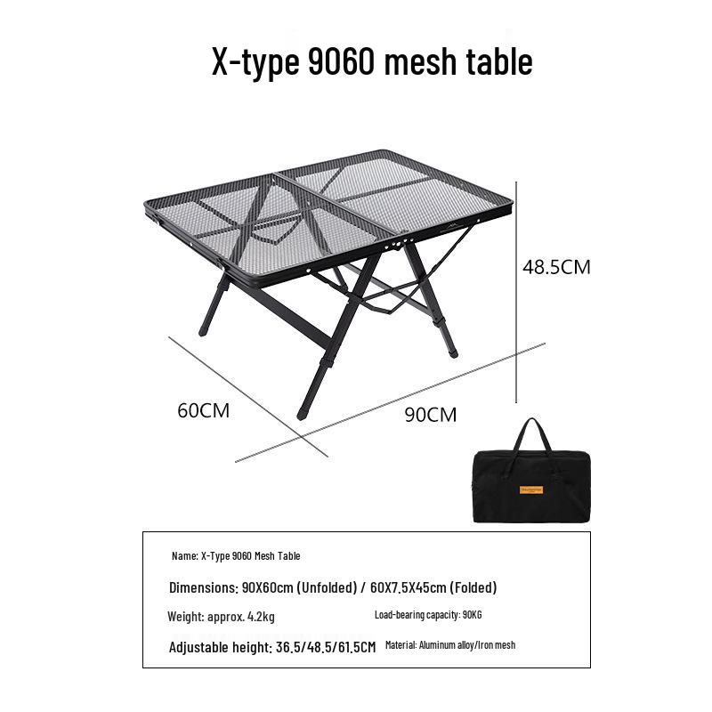Горный Гость X-типа 9060 Водонепроницаемый Портативный Складной Туристический Стол: Металлическая сетка, с регулируемой высотой, с сумкой для переноски