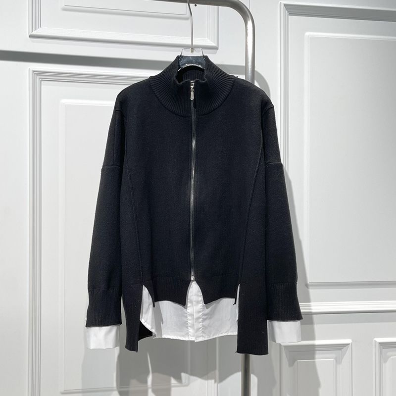 

Fashion Stylish Half Turtleneck Patchwork Sweater Female 2025 Spring New Arrival Loose Slimming and All-Matching Anti-Aging Top Tide Black One size