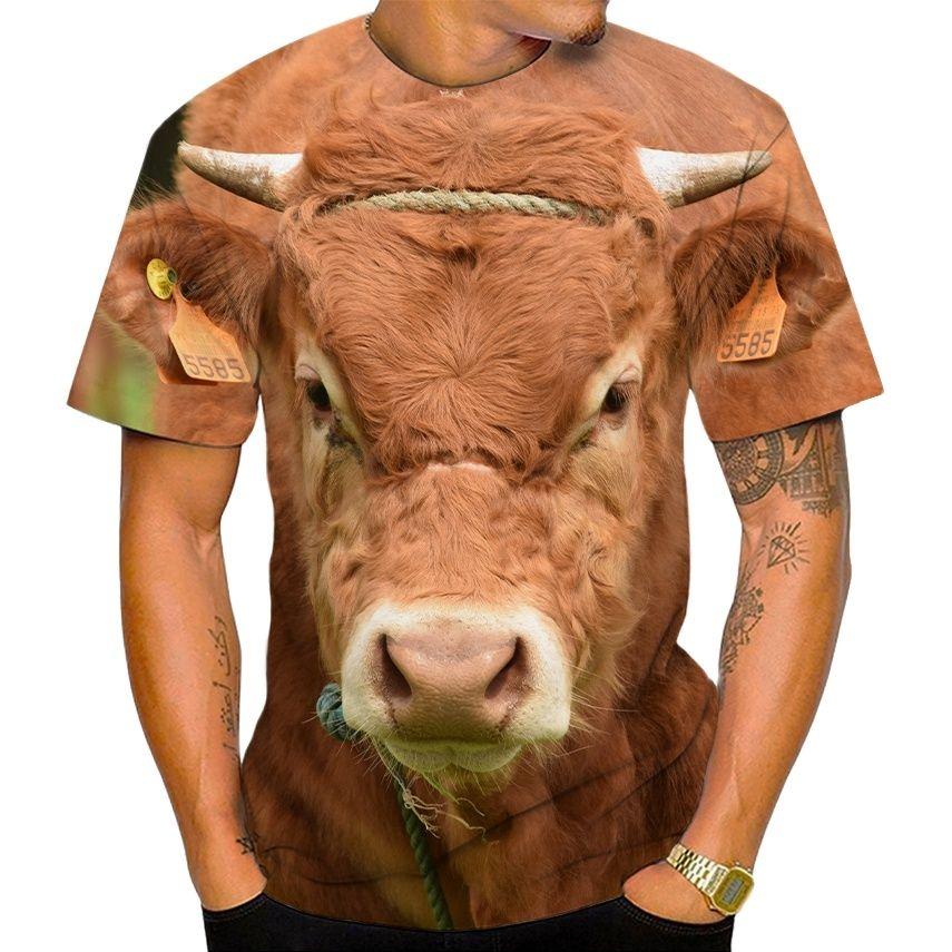 New Summer 3d Printed Men's And Women's T-shirts Cow Grain Casual Short-sleeved Funny Animal Breathable Light Sports Tops