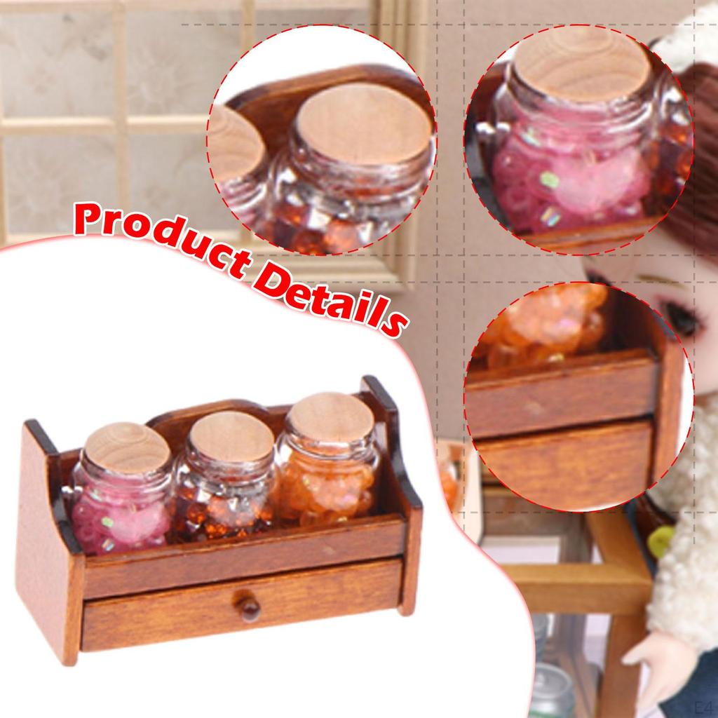 1/12 Candy Jars Dollhouse Food with Slices Pretend Play Display Holder Mini Storage Shelf