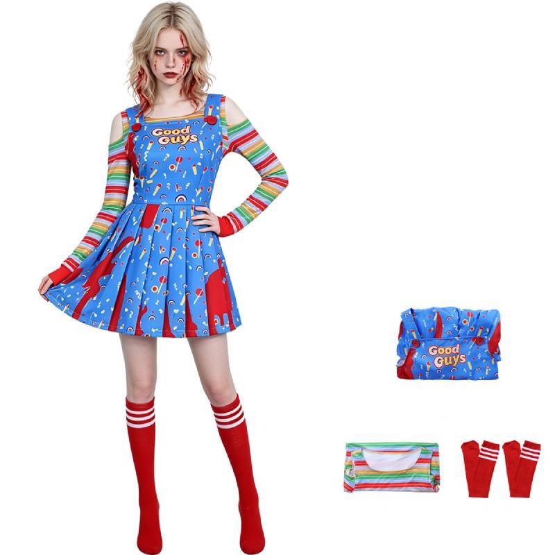 Childs Play Chucky Cosplay Dress With Polyester Fabric For Halloween Costumes