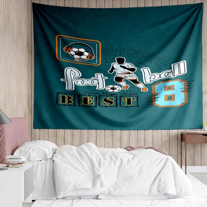Soccer Print Tapestry, Backdrop, Easy Setup, Ideal for Bedroom, Office & Living Room, with Aesthetic Wall Hanging Decor.