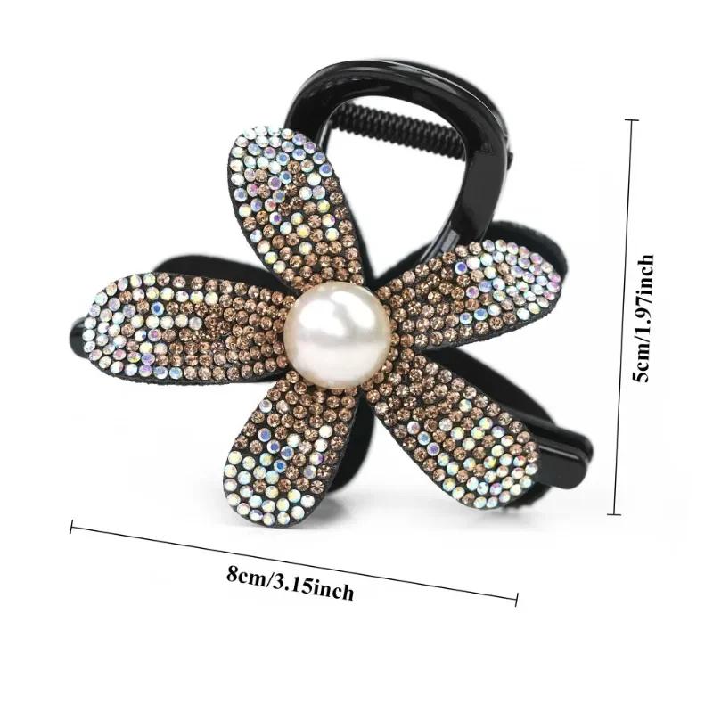 Eleganti Fermagli per Capelli a Fiore con Perle Grandi per Donne Coreani Brillanti Cristallo Nero Artigli di Squalo Fermaglio per Capelli Accessori per Capelli per Ragazze