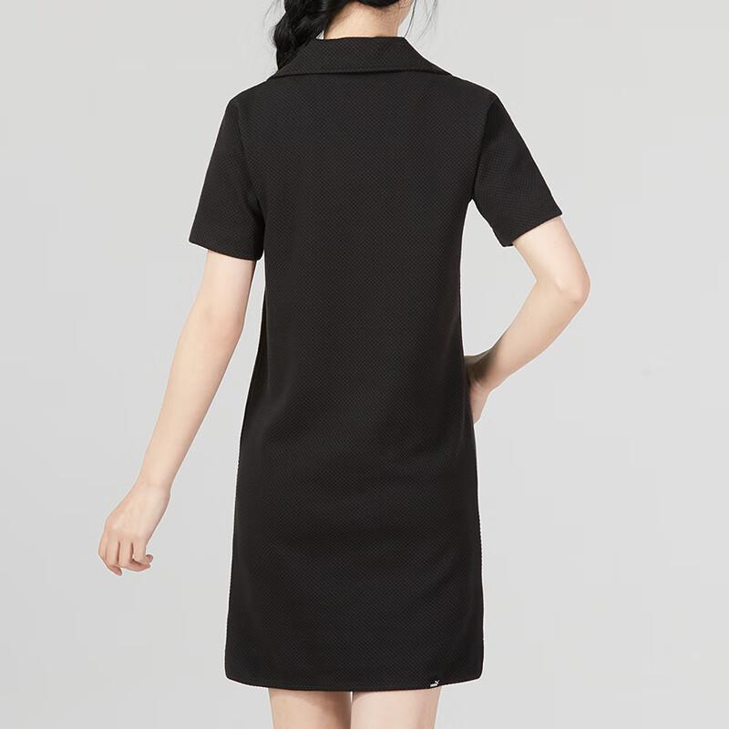 Puma Solid Color Casual Oversized Minimalist Knit Polo Short Sleeve Dress Women's Black