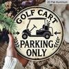 2D Flat - Round Aluminum Sign for Golf Carts, Featuring Fun Parking Rules. This 7.87X7.87 Inch Metal Tin Sign Is Perfect for Sports Enthusiasts And