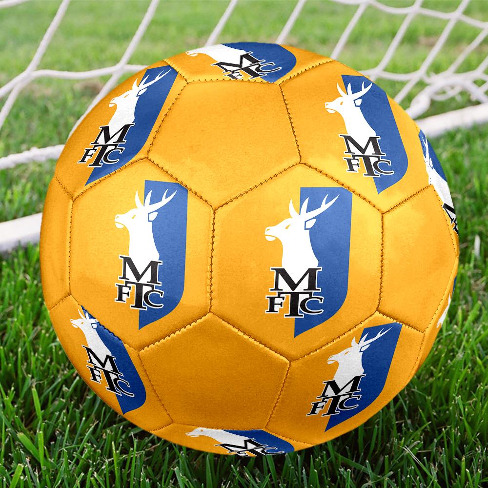 Pallone da Calcio Mansfield Town FC taglia 5, colorato, adatto a tutte le età, cucito a macchina, materiale PVC, qualità da competizione, durevole e ad alto rimbalzo