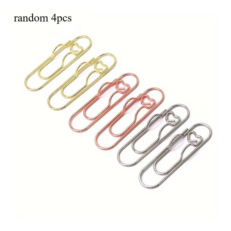 4-pack/10-pack Multifunctional Metal Heart-Shaped Pen Clip Paperclip Secure Hold Writing Supplies & Notebook Accessories