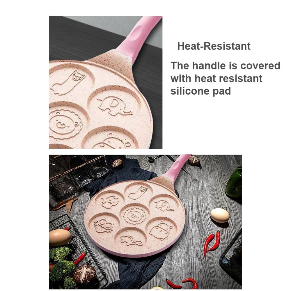 7-Hole Design Egg Frying Pan Black Beige Pink Blue Red Crepe Pan Breakfast Cooking