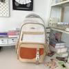 Women Large Capacity Schoolbag Campus Color Block Backpack Multi-Compartment Student Travel Backpack