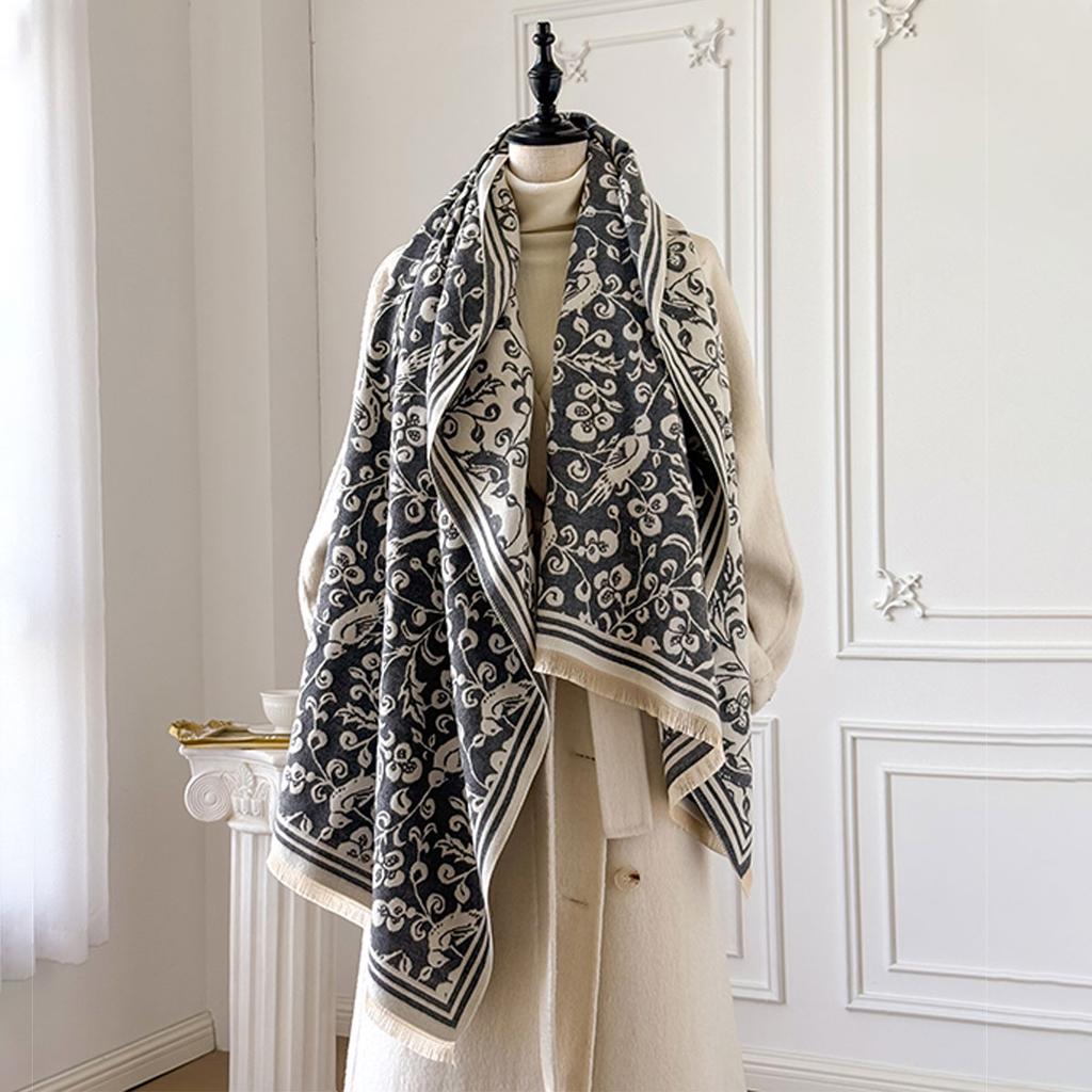 New Brand Elegance Two-Sided Jacquard Scarf Pashmina Cashmere Soft Warm Fringe Pashmina Shawl Winter Coldproof Windproof Blanket