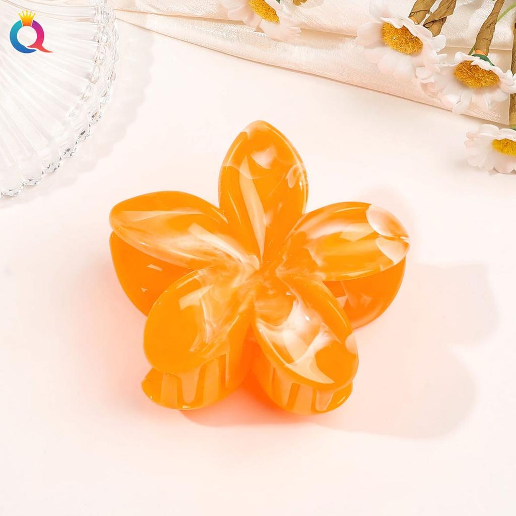 2 Pcs Hawaiian Flower Claw Clips for Women,Marble Vein Flower Hair Claw Clips for Thin Hair,Cute Beach Hair Accessories