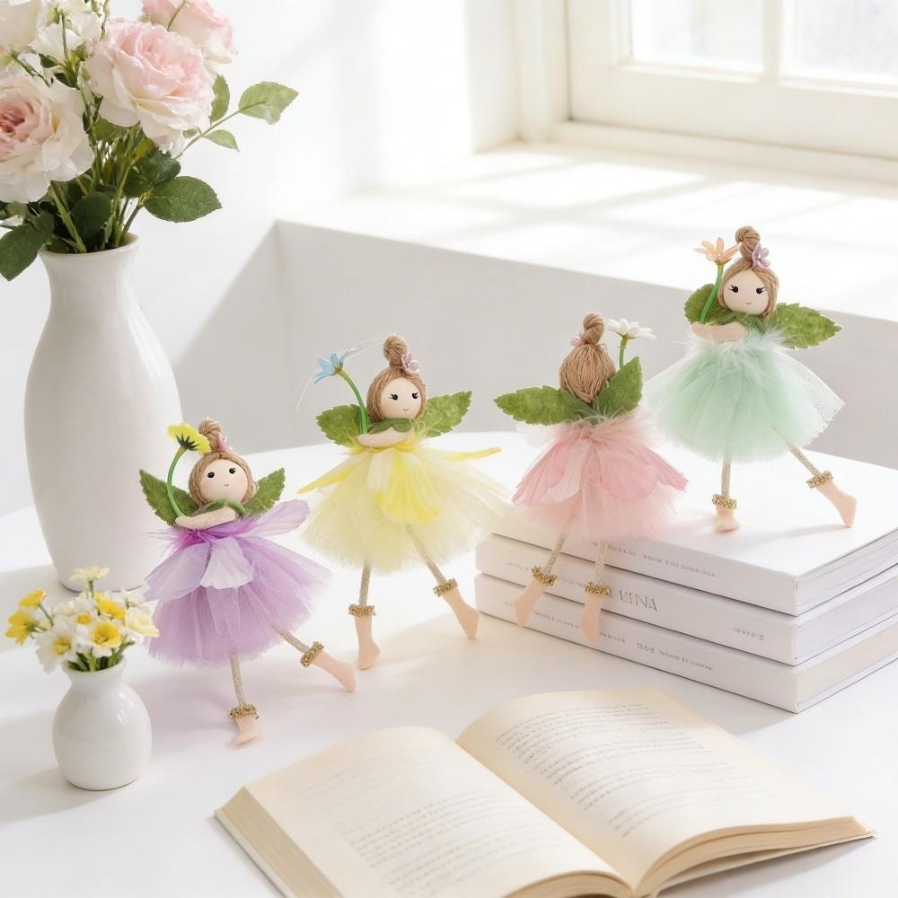 Cute Kid Gifts Long Legs Flower Fairy Mesh with Flower Skirt Easter Fairy Pendant Handmade Wing Girl Pendant Home Party