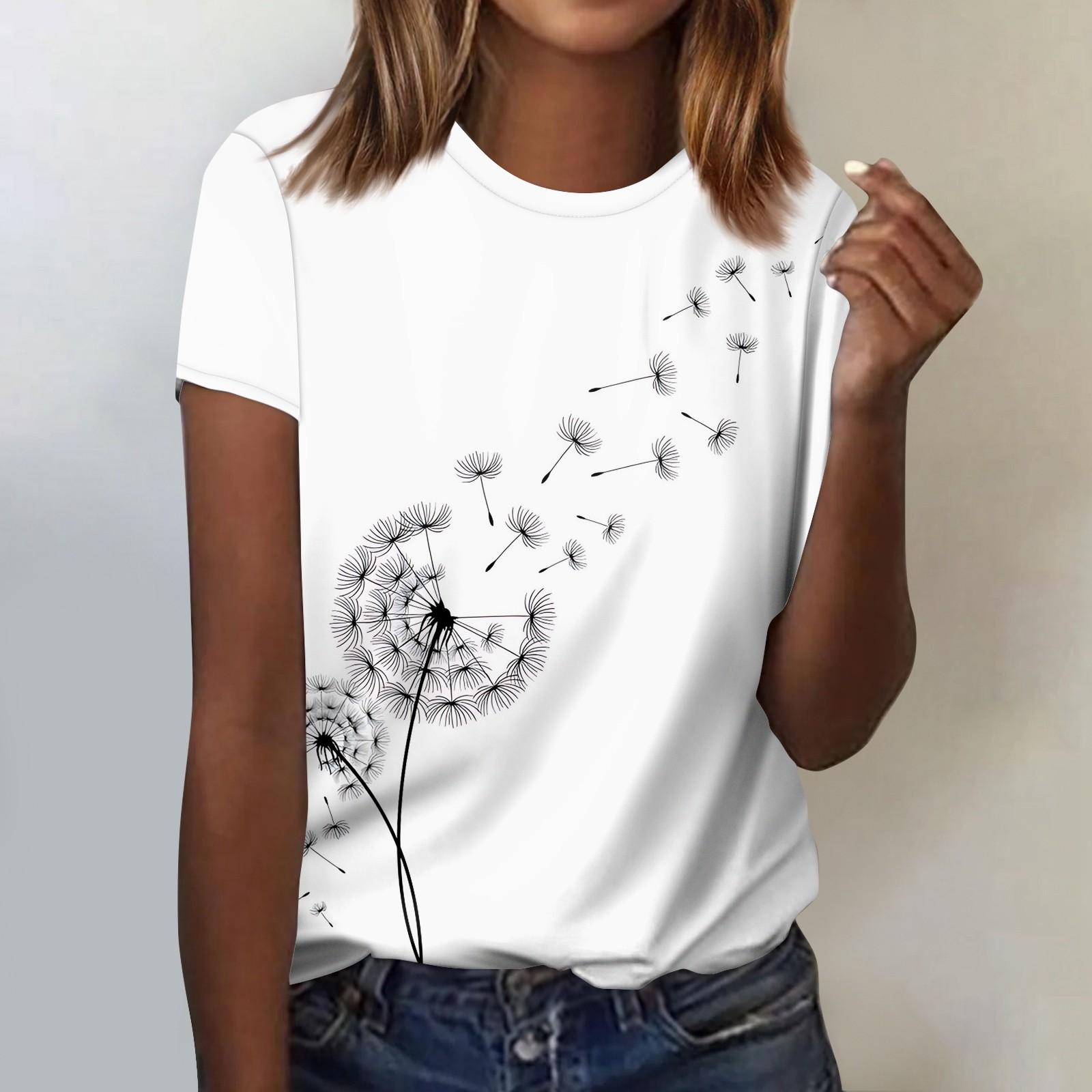 

Женская модная повседневная блузка с коротким рукавом и цветочным принтом, пуловер с круглым вырезом XXXL белый