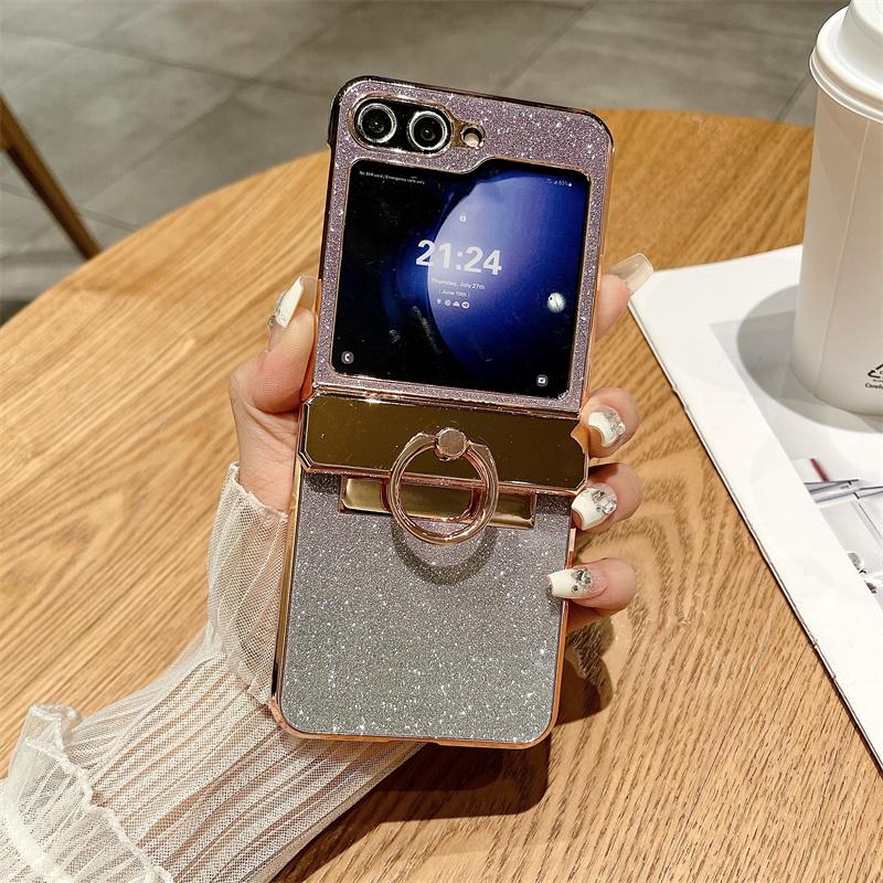 

Складной блестящий простой кожаный защитный чехол Z Flip5 для Samsung Galaxy Z Flip 6 5 4 Роскошный защитный чехол с шарнирным кольцом For Galaxy Z Flip 6